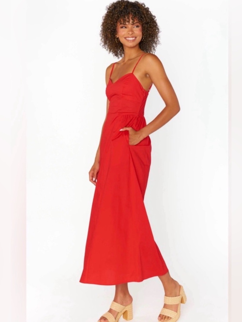 Show Me Your MuMu Women’s Allegra Midi Dress in Red Size S Resortwear Brunch